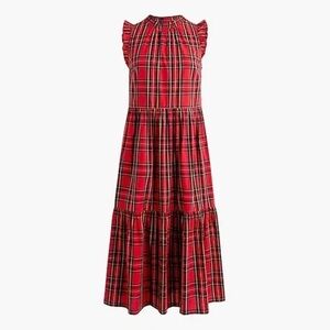 J. Crew Red Tartan Plaid Tiered Sleeveless Midi Dress; Holiday/Christmas